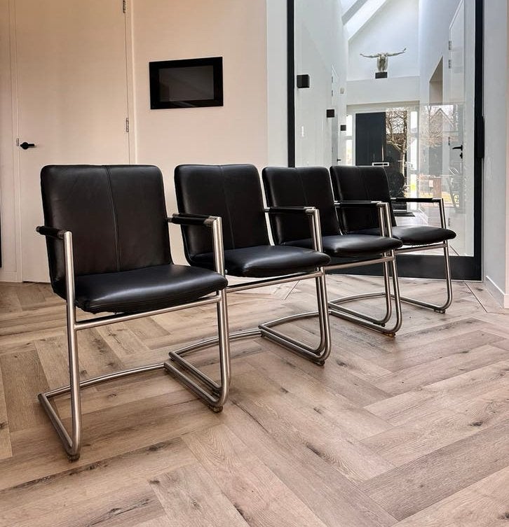 4/6/8/10 zwart leder Henders & Hazel design eetkamerstoelen, Huis en Inrichting, Stoelen, Ophalen, -, Zwart, -