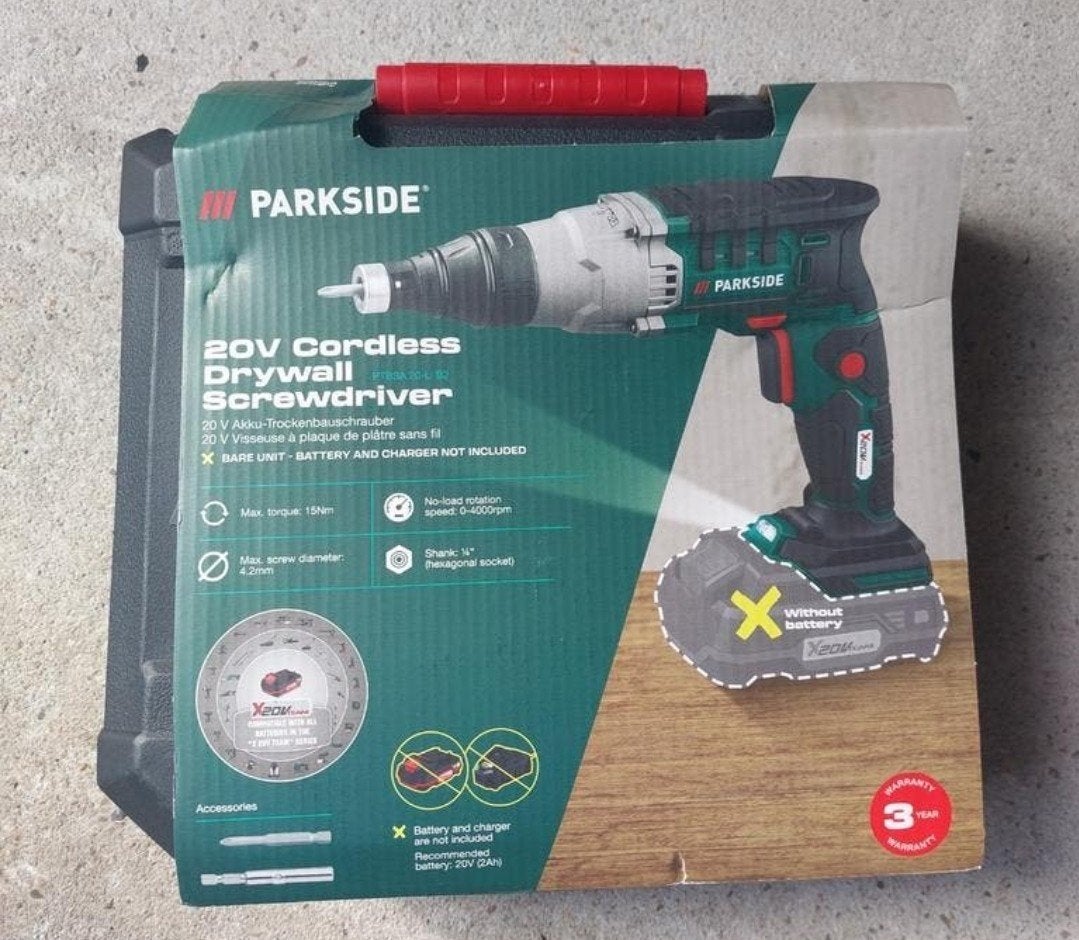 Parkside 20V Accu-Trockenbauschroevendraaier (body), Ophalen, Variabele snelheid, Nieuw, Boor- en Schroefmachine