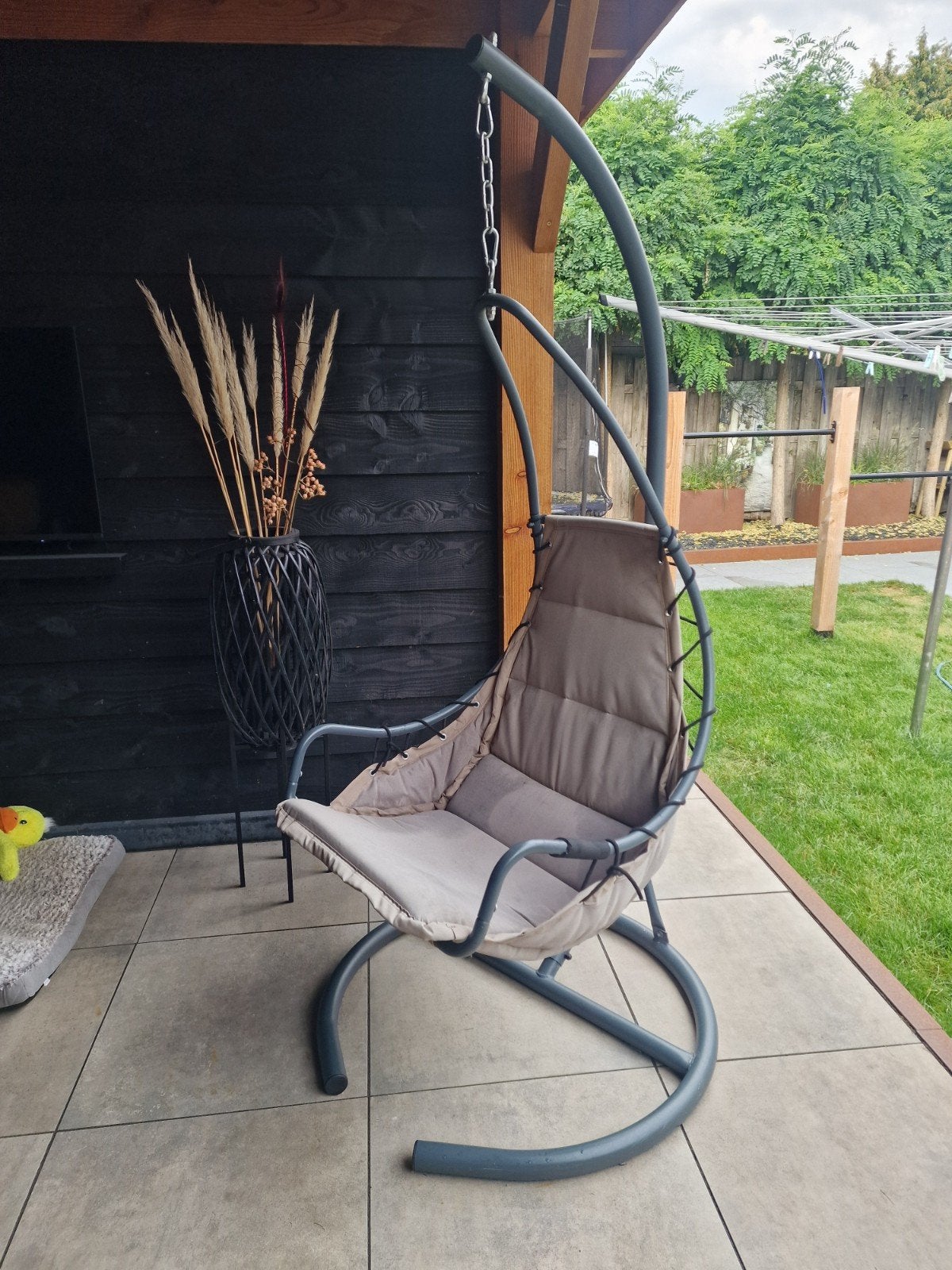 Mooie hang schommelstoel met metalen onderstel, Ophalen, Gebruikt, Textileen