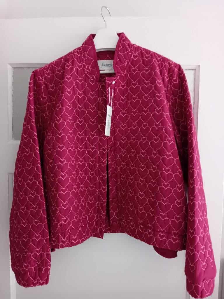 Bordeauxrood jasje met roze hartjes - Azurro, Azzurro, Maat 42/44 (L), Ophalen of Verzenden, Zo goed als nieuw
