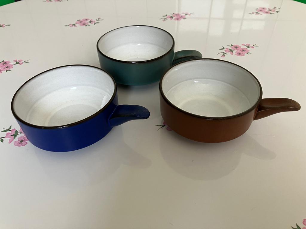 3 Vintage Soepkommen met oortje, Huis en Inrichting, Keuken | Servies, Overige materialen, Gebruikt, Overige typen, Ophalen of Verzenden