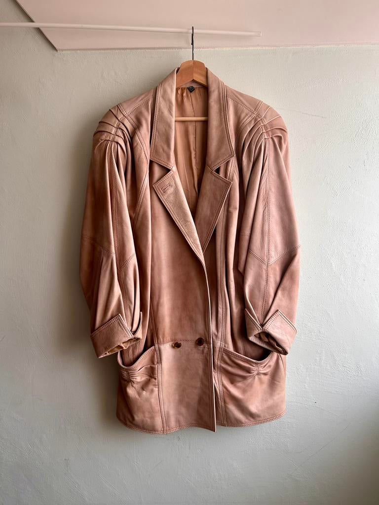 Beige bruine vintage leren jas maat M (valt ruim), Ophalen of Verzenden, Zo goed als nieuw, Beige