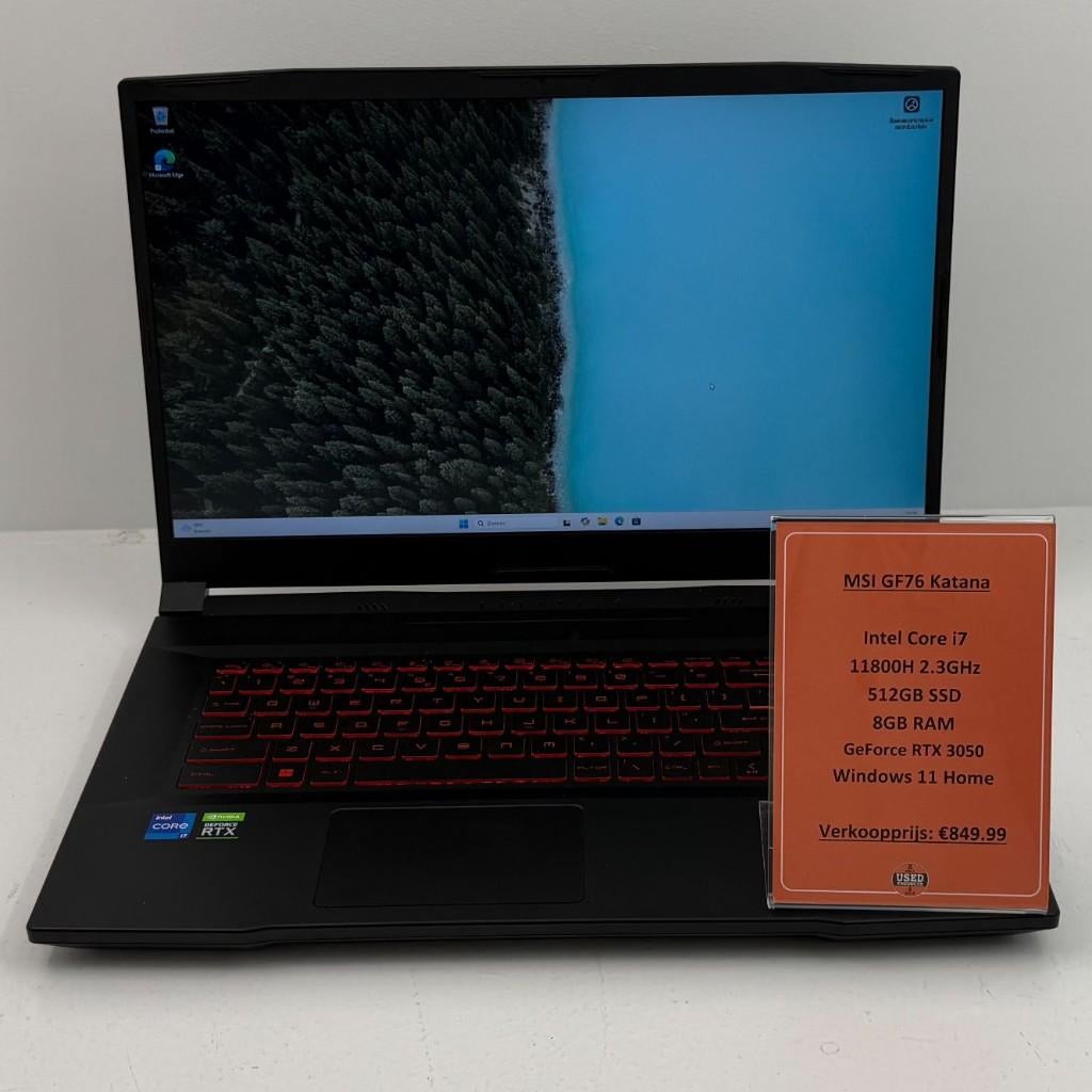 MSI GF76 Katana Gaming Laptop | i7-11800H 512GB SSD 8GB RAM, Met videokaart, 2 tot 3 Ghz, Qwerty, Toulonselaan 72