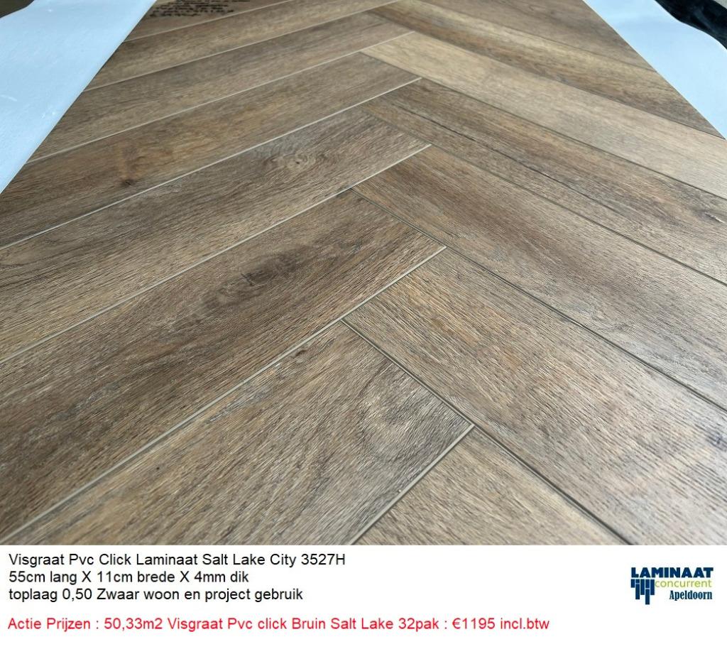 50,33m2 Visgraat Pvc click Bruin Salt Lake 32pak : €1195, Huis en Inrichting, Stoffering | Vloerbedekking, Nieuw, Laminaat, Beige