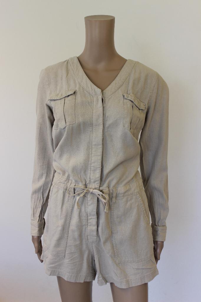 H&M beige linnen playsuit maat 38, Maat 38/40 (M), H&M, ., Beige
