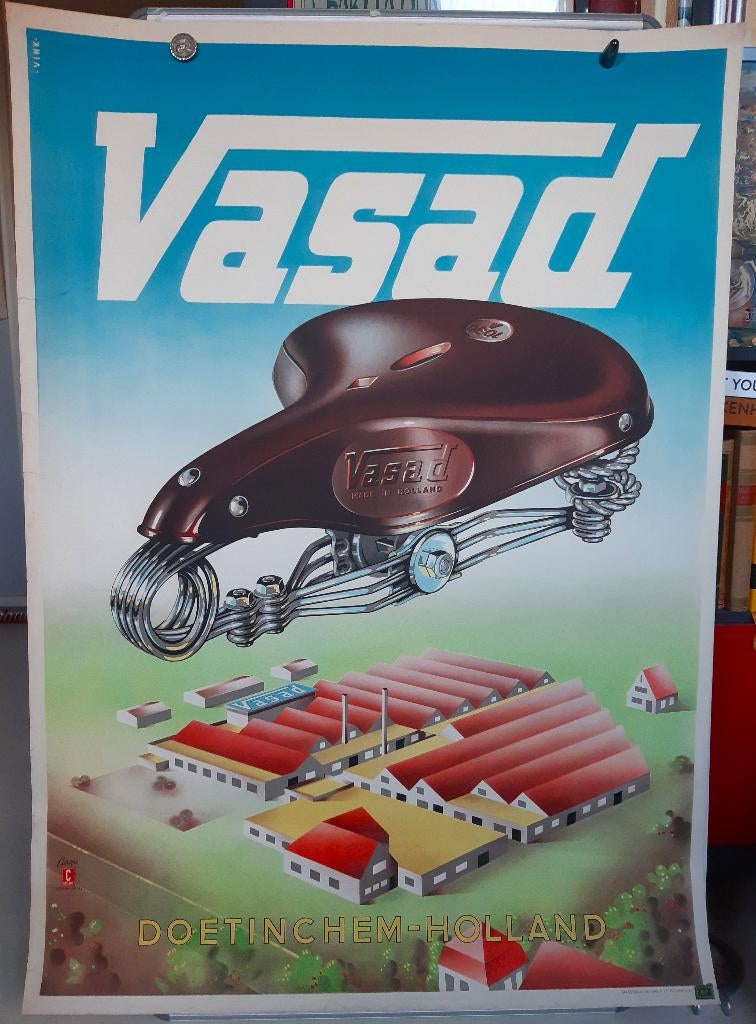 Originele Poster Vasad fietszadelfabriek Doetinchem, Verzamelen, Posters, Rechthoekig Staand, Ophalen of Verzenden, Zo goed als nieuw