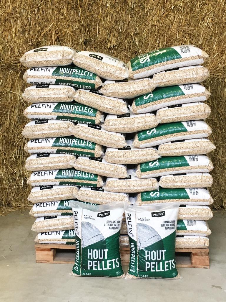 Pelfin Witte houtpellets 100% Naaldhout 12,5kg pallet 1050kg, Minder dan 3 m³, Ophalen, Overige houtsoorten, Blokken