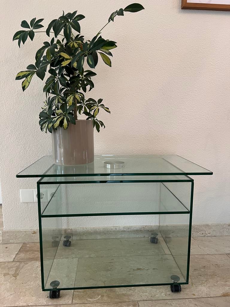 Glazen TV Meubel Verrijdbaar met Draaiplateau, Ophalen, Gebruikt, 50 tot 100 cm, Glas