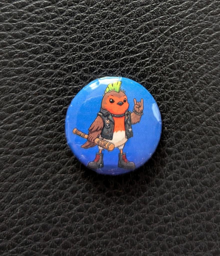 Roodborstje Punk Robin Button / Speldje - 25mm, Verzenden, Nieuw, Dier of Natuur, Button
