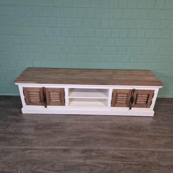 27618 Lowboard TV-Meubel Louvre Teak 2,01 m, Huis en Inrichting, Kasten | Dressoirs, Met deur(en), Teakhout, Nieuw, Ophalen of Verzenden