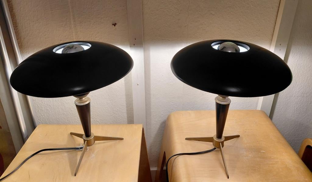 2 x Louis Kalff Philips Bijou lampen zwart, Ophalen of Verzenden