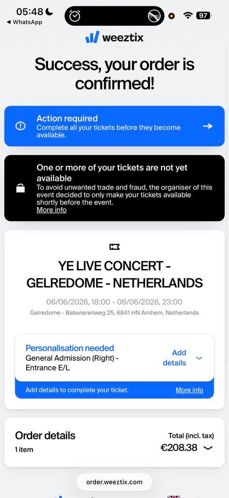 YE LIVE CONCERT | STAANPLAATS RECHTS | 6 JUNI, Eén persoon, Juni