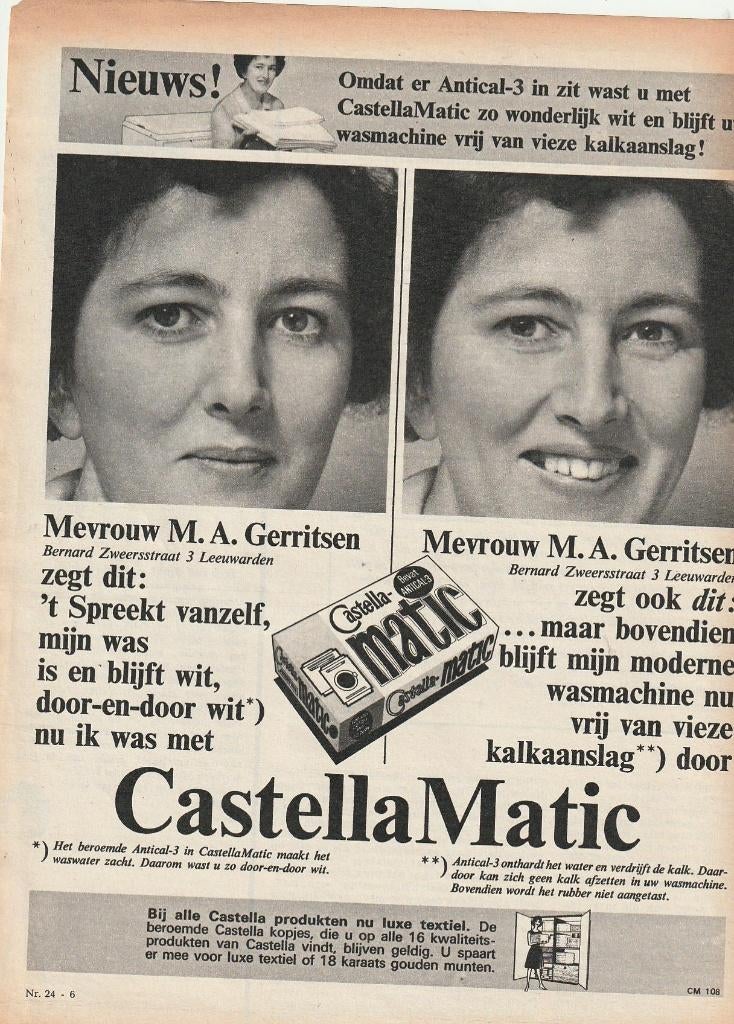 Retro reclamre 1965 Castella Nijmegen mevr. Gerritsen, Verzamelen, Retro, Verzenden, Overige typen
