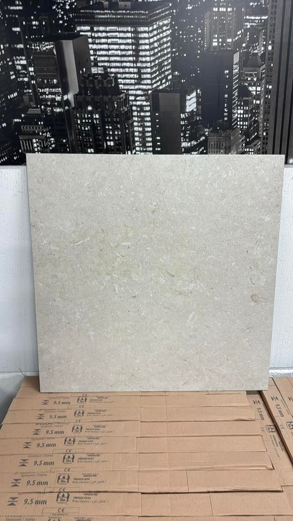 Shellstone beige vloertegels 60x60cm. 9,5mm, Ophalen, 60 cm of meer, Nieuw, 10 m² of meer
