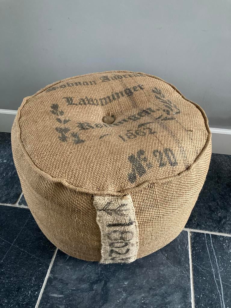 Landelijke poef van jute, Huis en Inrichting, Ophalen, Minder dan 50 cm, Gebruikt, Rond