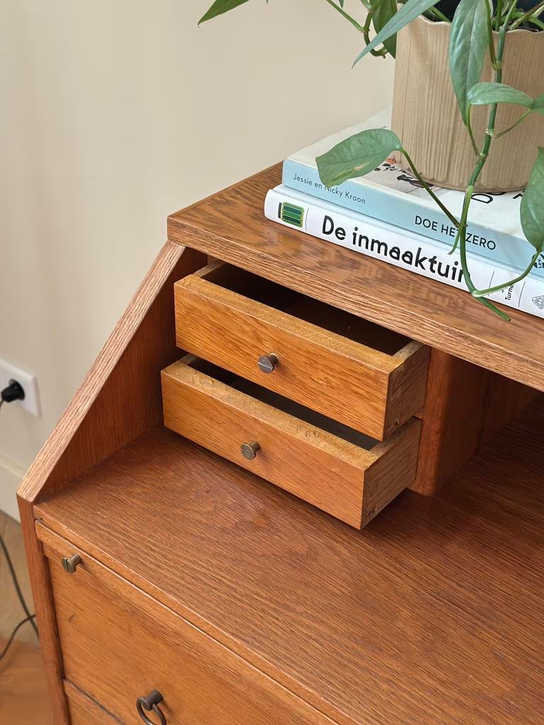 Vintage secretaire ladekast eiken hout jaren 50/60/70 Deens, Huis en Inrichting, Kasten | Secretaires, Ophalen, Gebruikt, Vintage, Deens
