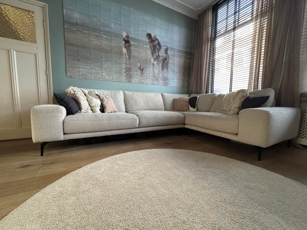 Lichte hoekbank beige bouclé van De tafelaar, Ophalen, Japandi, Gebruikt, Hoekbank