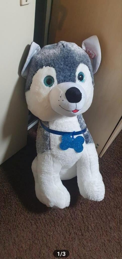 Grote Husky Knuffel - 70 cm - Blauw/Grijs, Ophalen of Verzenden, Zo goed als nieuw, Hond