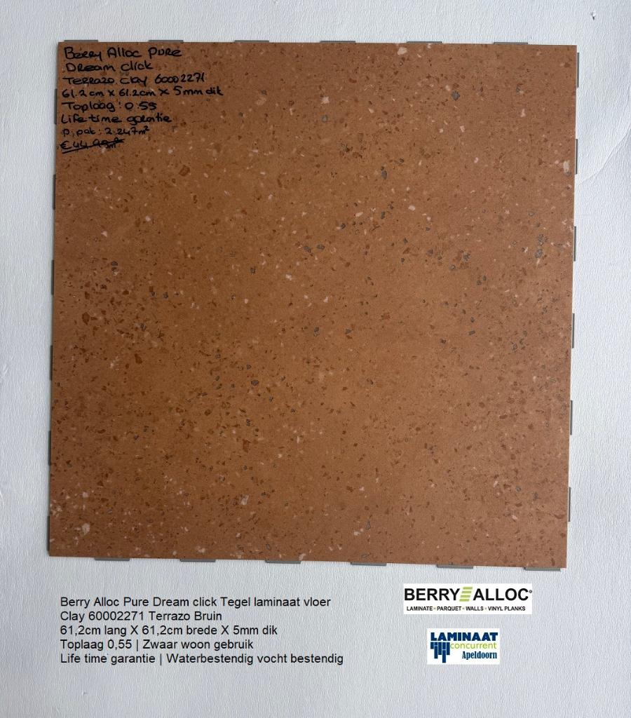 Pvc Dream Click Tegel Clay Terrazo Bruin 2271 5mm dik, Pvc click tegel terrazo bruin 61.2cm lang X 61,2cm bred, Bruin, 75 m² of meer
