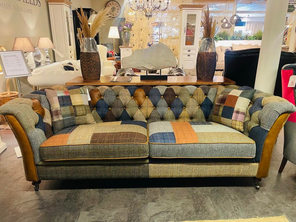PATCHWORK  CHESTERFIELD 3 ZITS Periwinkle HARRIS TWEED Stof, Ophalen of Verzenden, Nieuw, 75 tot 100 cm, Stof