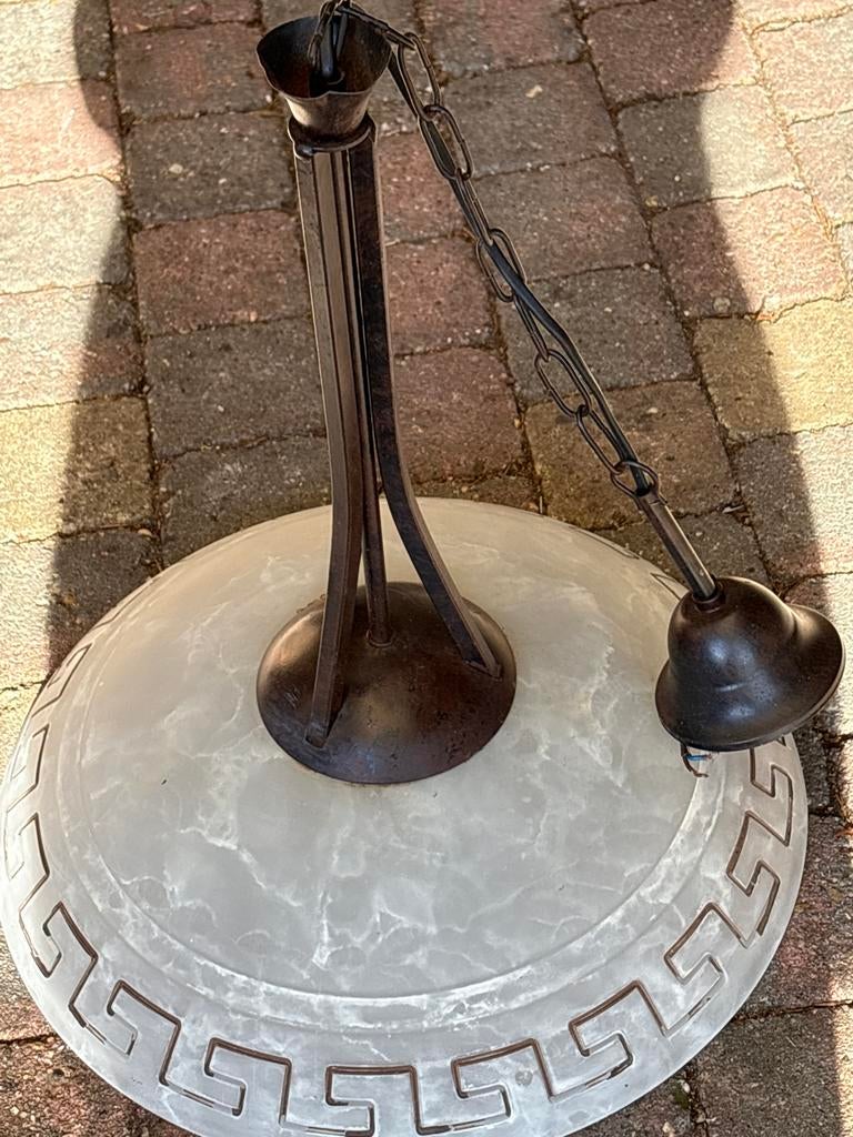 Mooie Griekse Stijl Hanglamp, Huis en Inrichting, Ophalen, Gebruikt, Glas, Minder dan 50 cm