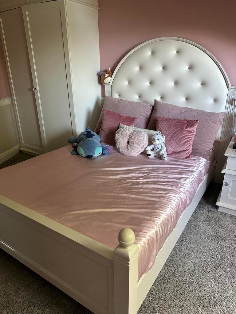 Twijfelaar bed met lattenbodem, Huis en Inrichting, Slaapkamer | Bedden, Gebruikt, Wit, Twijfelaar, 200 cm