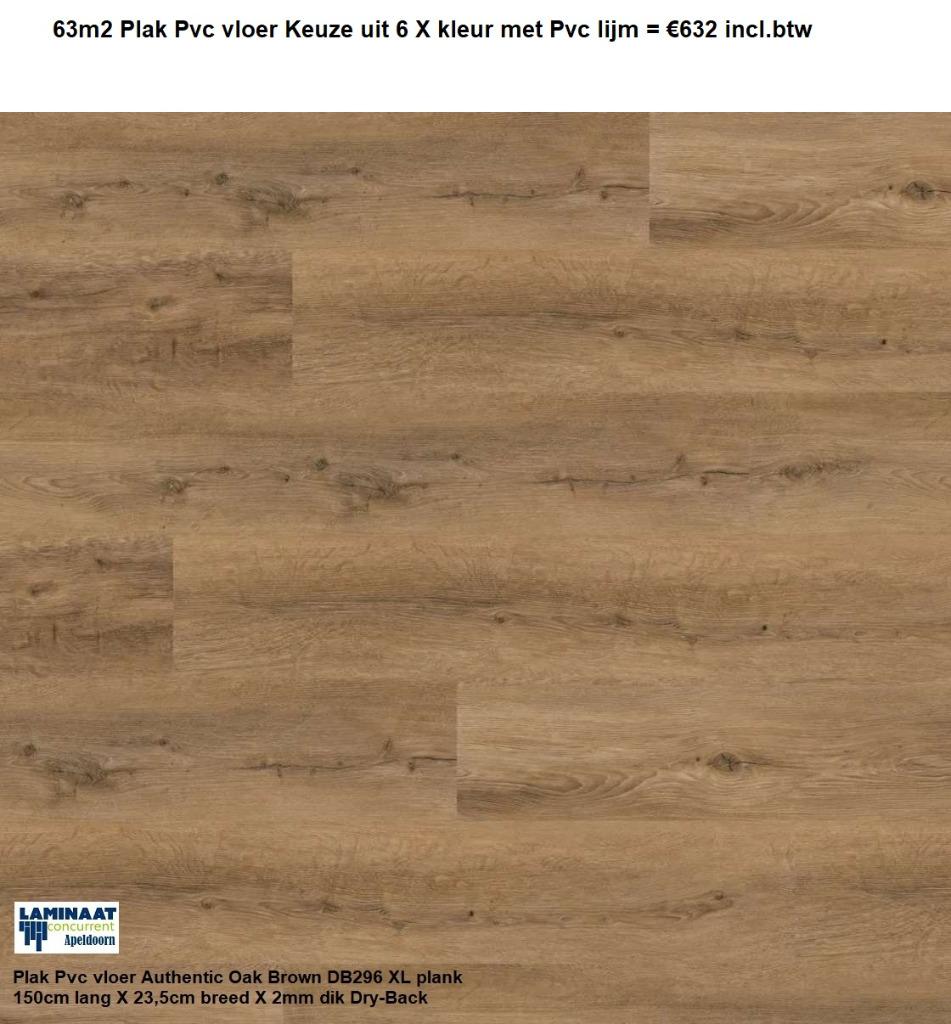 63m2 Plak Pvc vloer Keuze uit 6 X kleur met Pvc lijm =€632, 75 m² of meer, Grijs, Nieuw, Plak Pvc vloer Natuur eik bruin