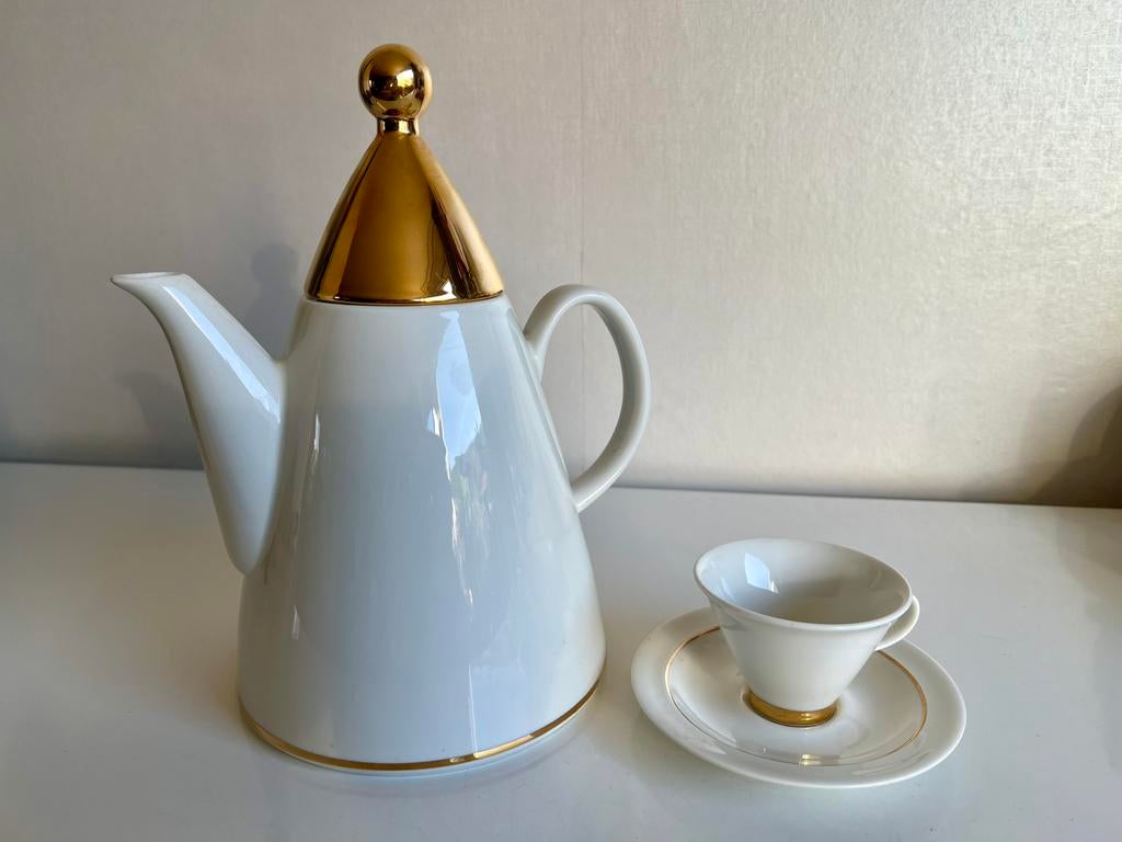 Arabia Harlekin Iittala Gold Hat Koffiepot-Kop Schotel 80’s, Overige typen, Ophalen of Verzenden, Zo goed als nieuw, Overige stijlen