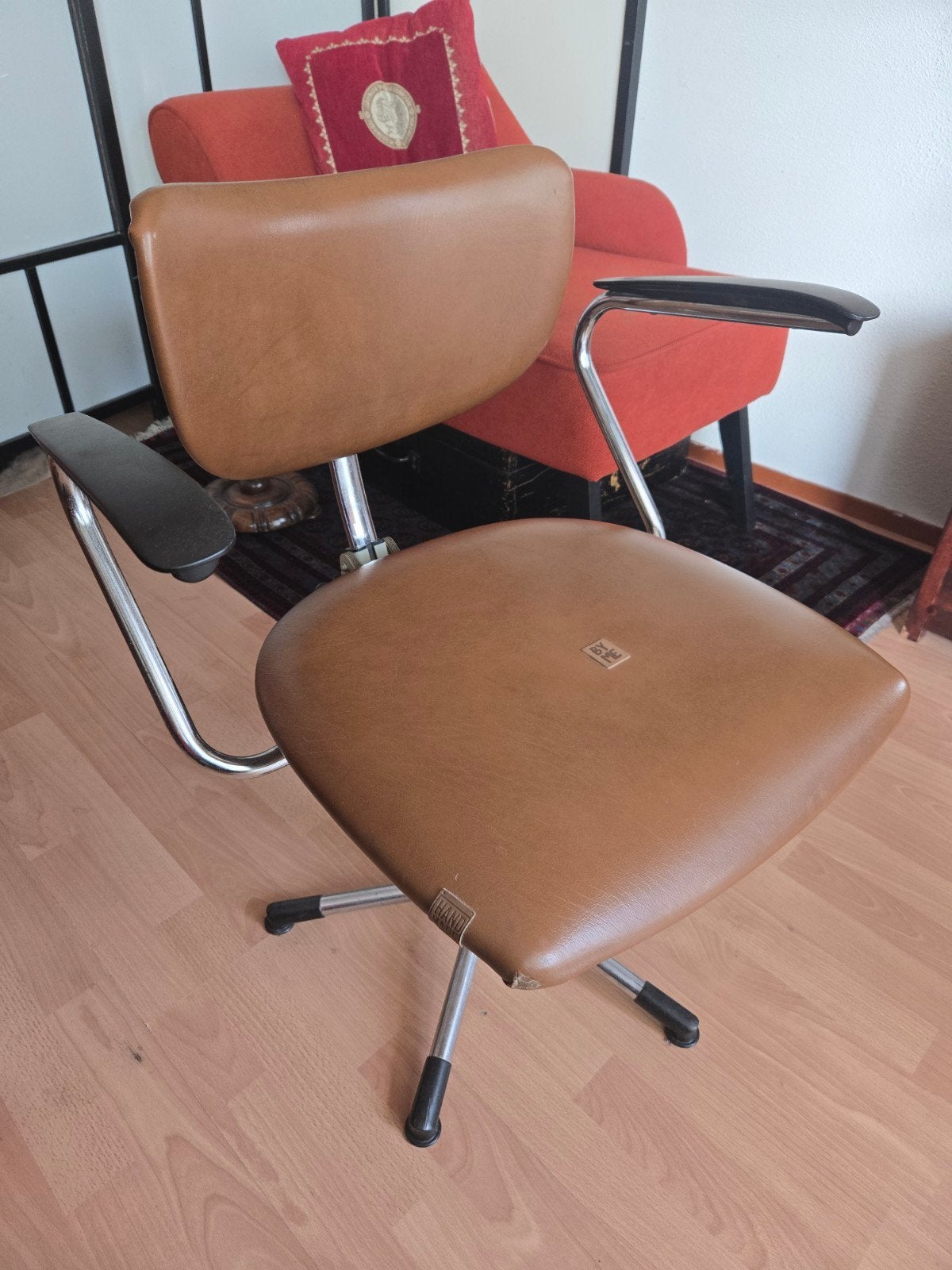 Vintage De Wit bureaustoel., Ophalen, Gebruikt, Bruin, Bureaustoel