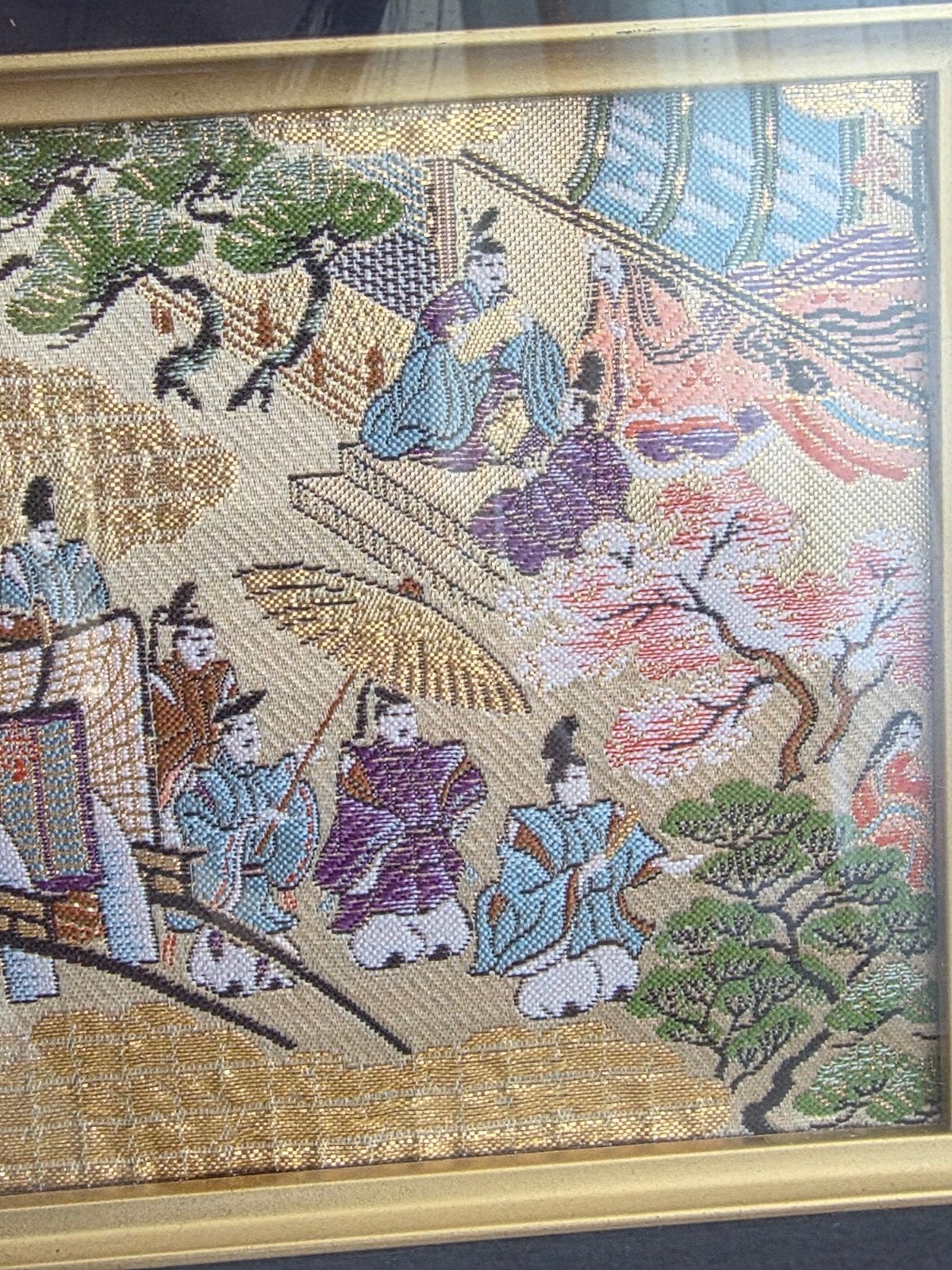Vintage Japanse Nishijin zijde kunstwerk in lijst, Ophalen of Verzenden