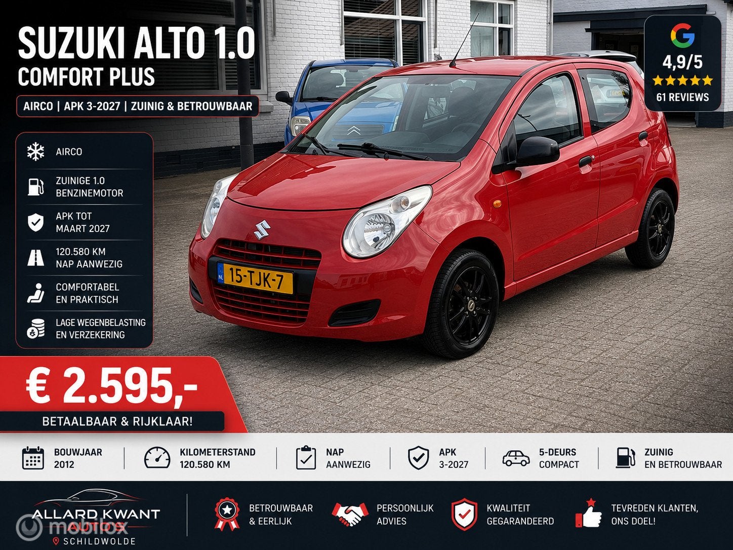 Suzuki Alto 1.0 Comfort Plus/Airco/120 dkm/APK 3-2027/Zuinig, Voorwielaandrijving, Euro 5, Gebruikt, 200 kg
