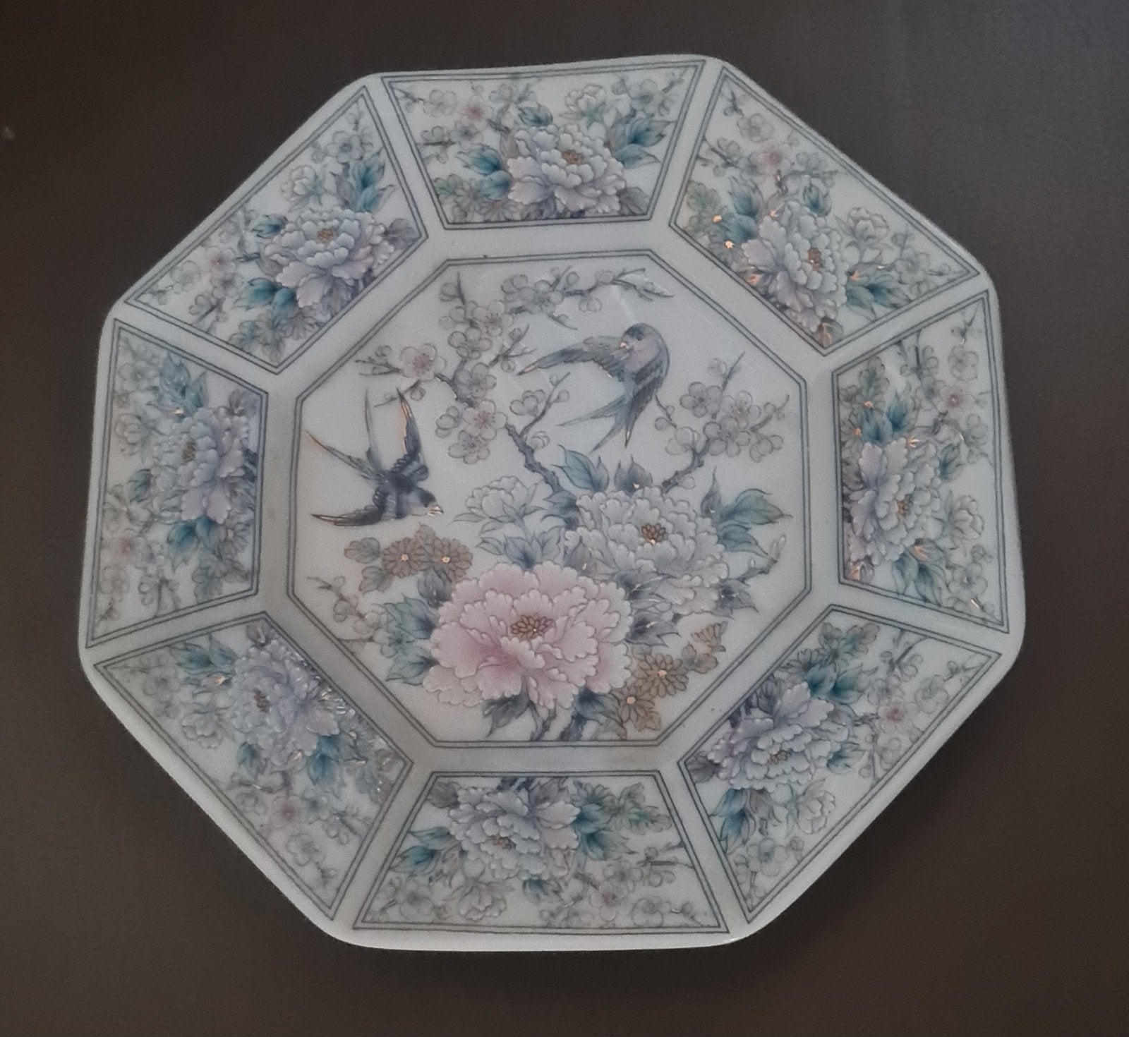 Vaga International Octagonaal Sierbord met Bloemen en Vogels, Ophalen of Verzenden