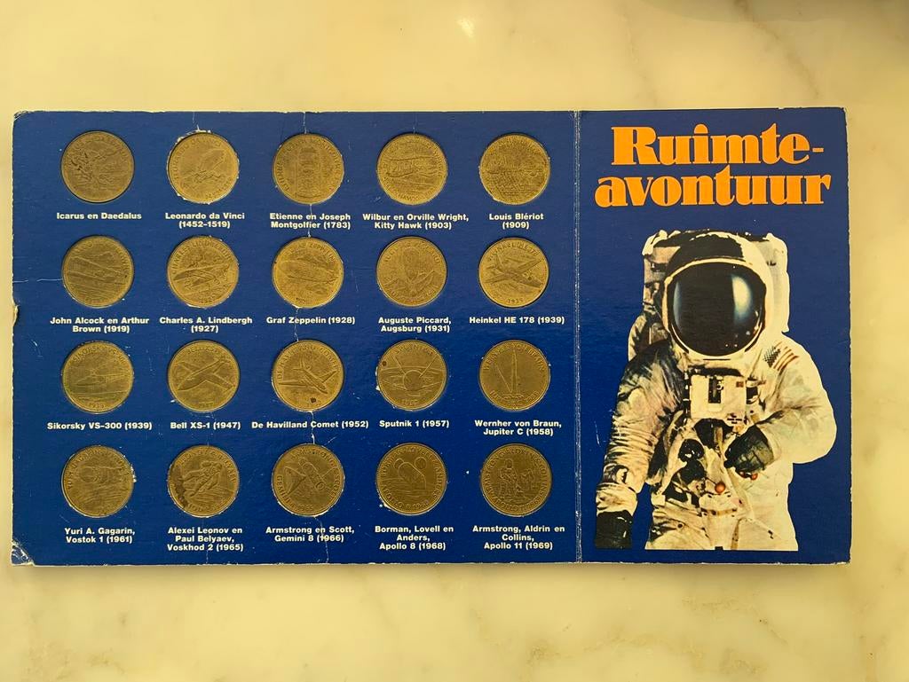 Shell luchtvaart Ruimtevaart munten “Ruimteavontuur”, Ophalen of Verzenden, Overige materialen, Buitenland