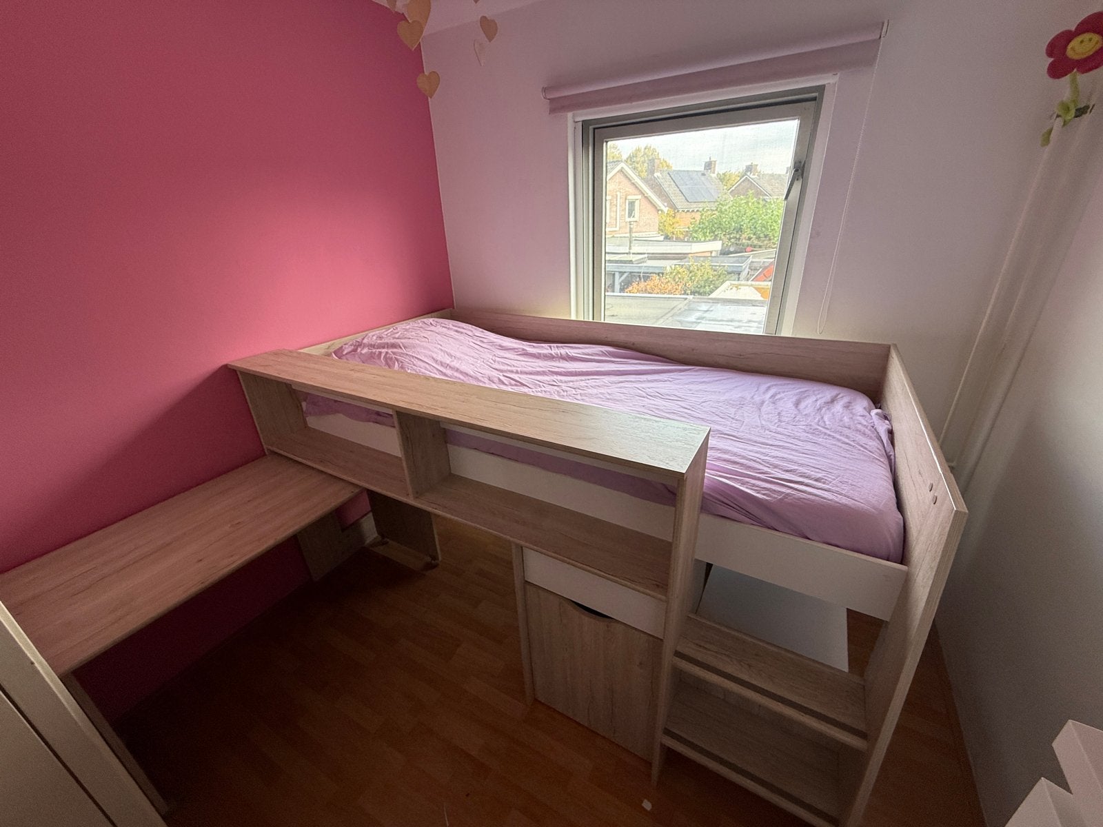 Halfhoogslaper met bureau en opbergruimte, Ophalen, 90 cm, Eenpersoons, Minder dan 160 cm