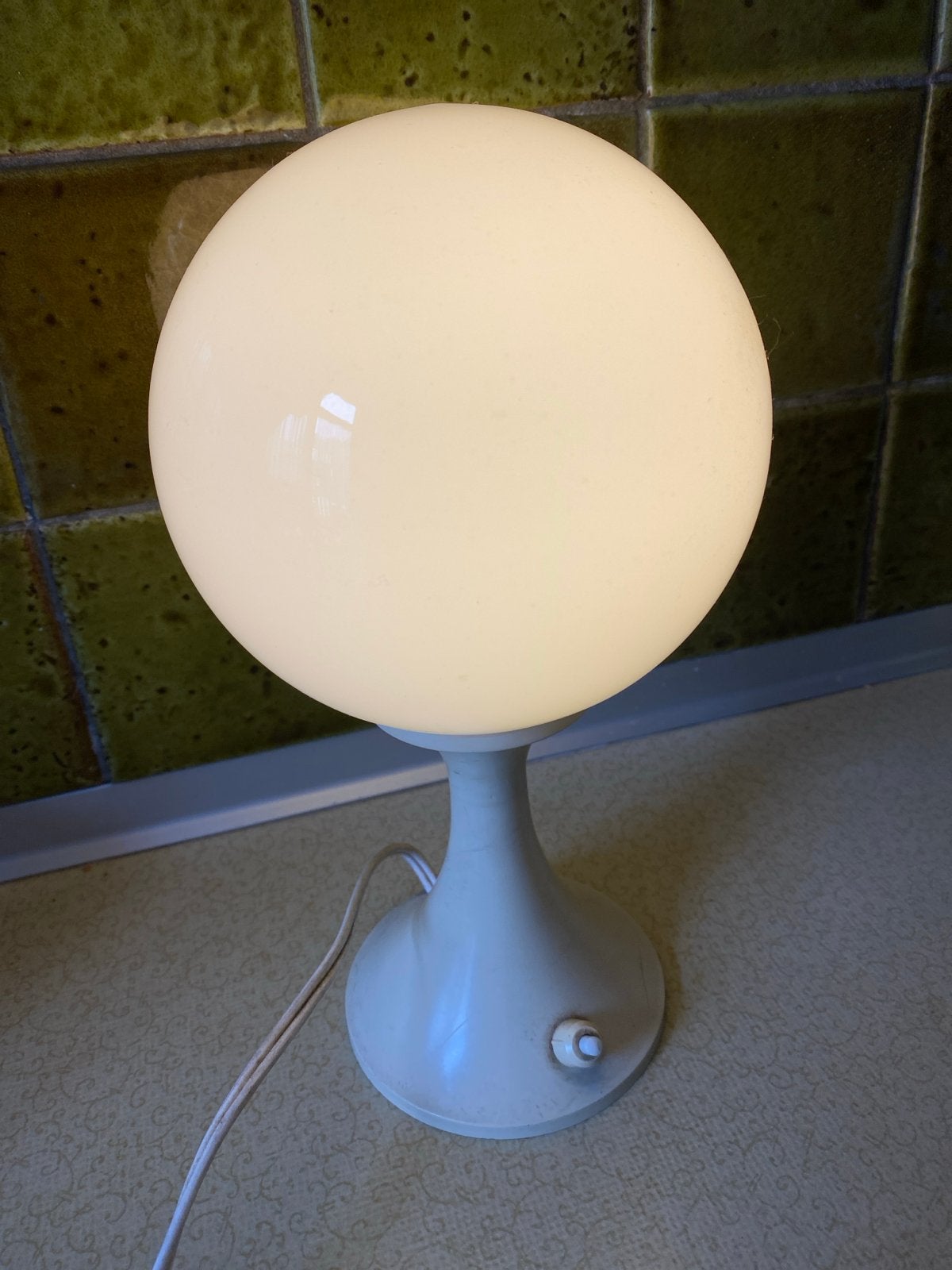 Vintage Witte Bol Tafellamp - Jaren '70 Design, Gebruikt, Vintage, Wit, Ophalen of Verzenden