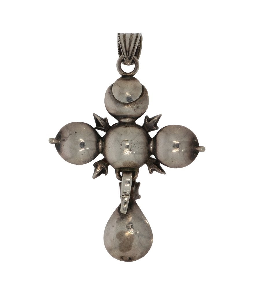 Diamanten fraaie kruis ketting hanger antiek zilver, Ophalen of Verzenden, Zilver, Hanger, Met edelsteen
