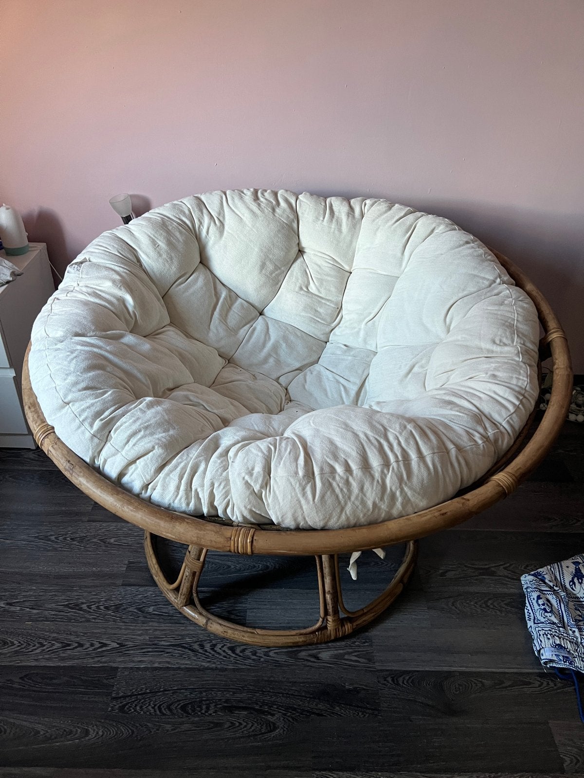 Papasan stoel met crèmekleurig kussen, Huis en Inrichting, Ophalen, Gebruikt, Overige kleuren, Riet of Rotan