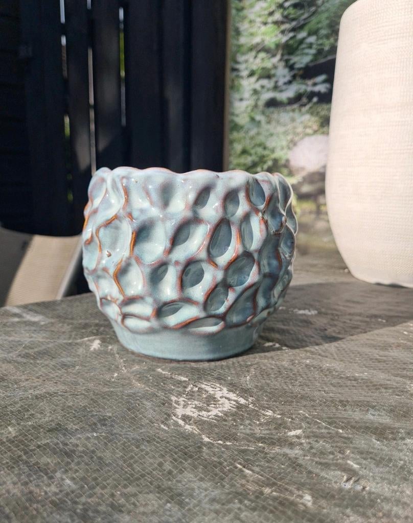Mooie planten pot met afvoer gat ( cactus/ caudex ), Rond, Ophalen of Verzenden, Zo goed als nieuw, Balkon