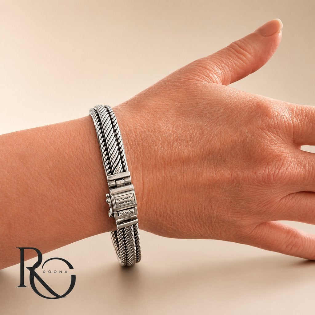 Buddha to Buddha zilveren armband 925 gevlochten 19,5 cm, Ophalen of Verzenden, Zo goed als nieuw, Zilver, Zilver
