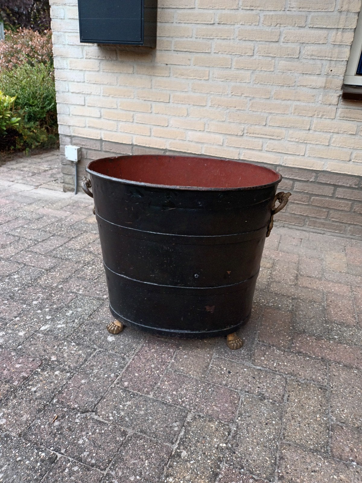 antieke  ovale houtbak, Antiek en Kunst, Antiek | Koper en Brons, Ophalen of Verzenden, Koper