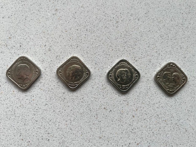 5 cents (vierkante stuivers) 1980 3x en 1970 1x, Ophalen, Overige materialen, Nederland