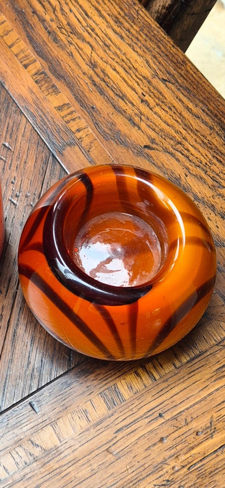 vintage glazen oranje 70s murano waxinelichthouder, Antiek en Kunst, Ophalen of Verzenden
