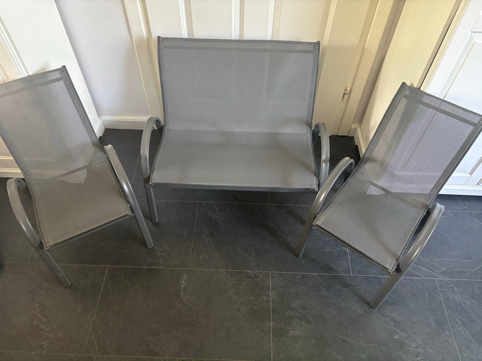 Tuinstoelen en bankje voor kinderen, metaal, kinder tuinset, Ophalen, Gebruikt, Metaal, Stapelbaar
