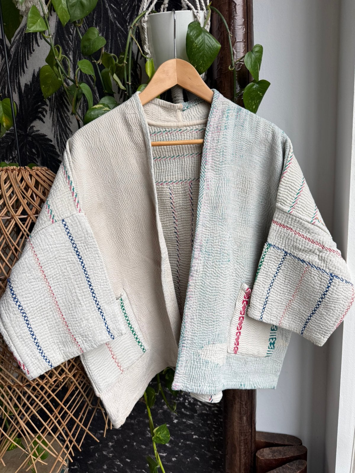 By-bar antic Kantha jasje kimono universele maat, Maat 38/40 (M), Zo goed als nieuw, Jasje, Meerkleurig