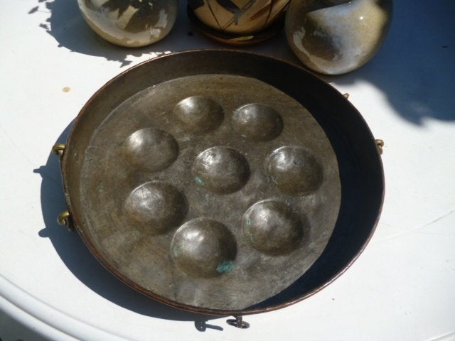 Hele grote antieke koperen poffertjespan Ø 42 cm, Ophalen of Verzenden