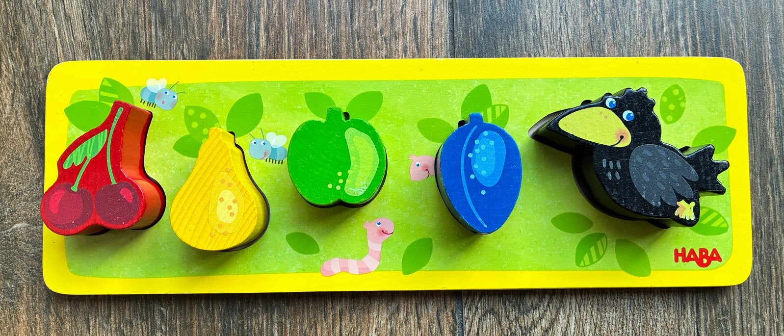 HABA Houten Insteekpuzzel met Fruit en Dieren, Ophalen, 2 tot 4 jaar, Zo goed als nieuw, Van hout
