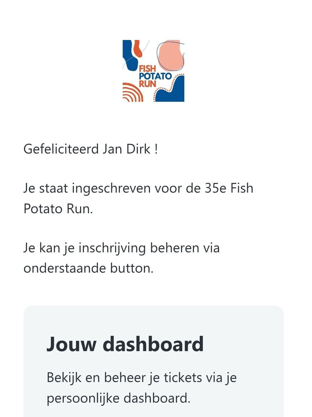 Tickets Fish Potato Run 4 mile., Tickets en Kaartjes, Sport | Overige, Eén persoon, September