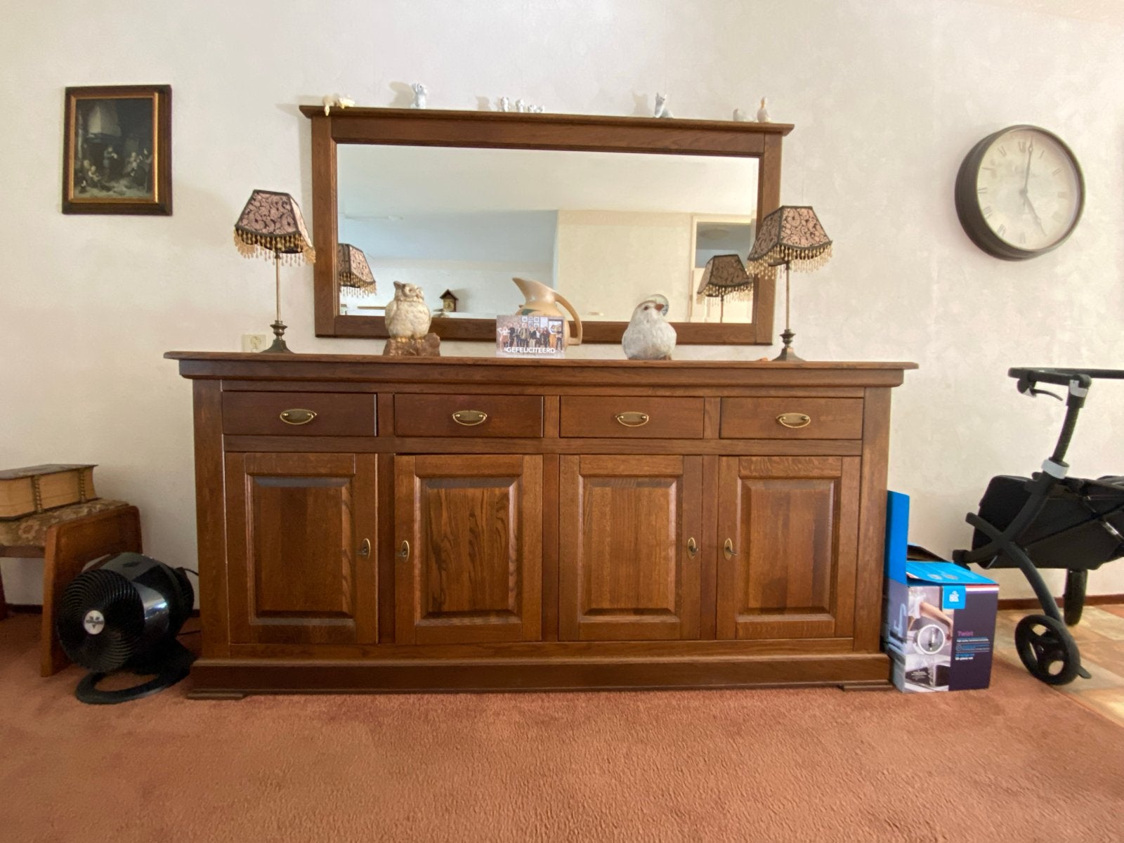 Massief eiken dressoir met spiegel, Huis en Inrichting, Ophalen, Eikenhout, Zo goed als nieuw, 200 cm of meer