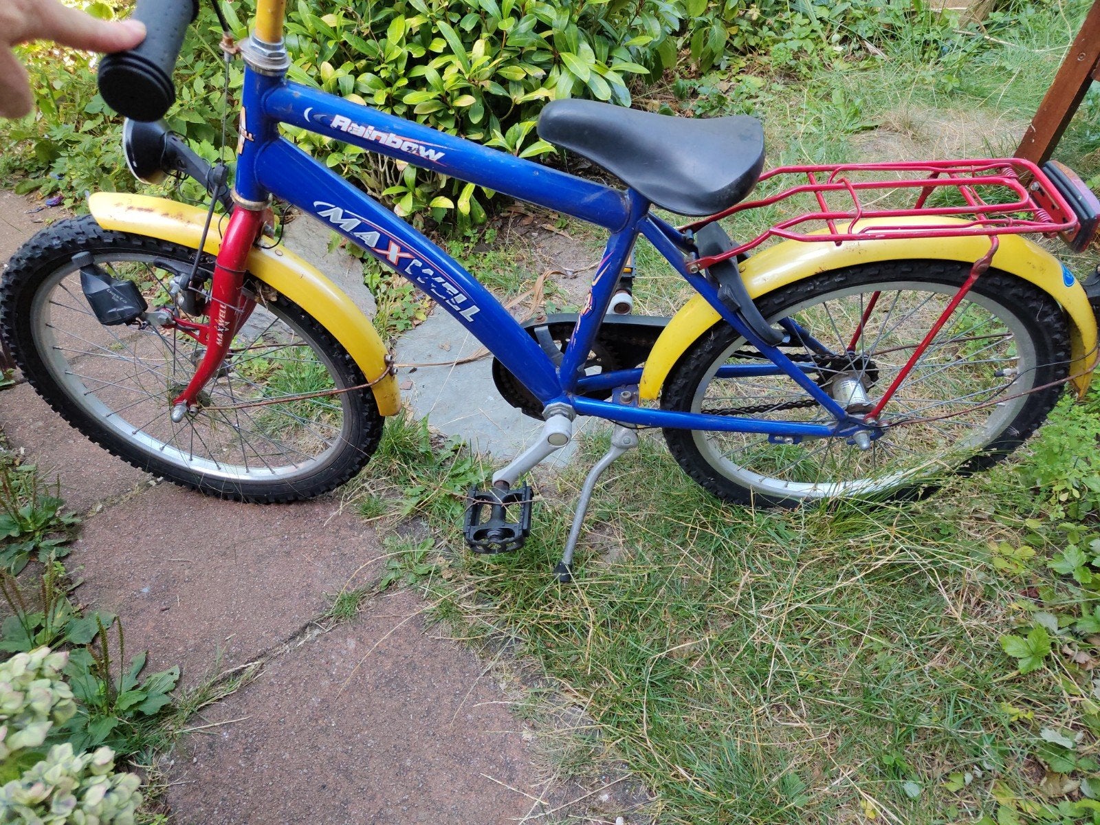 Maxwell Rainbow Kinderfiets - Blauw/Geel, Fietsen en Brommers, 20 inch of meer, Gebruikt, Velgrem, Ophalen of Verzenden