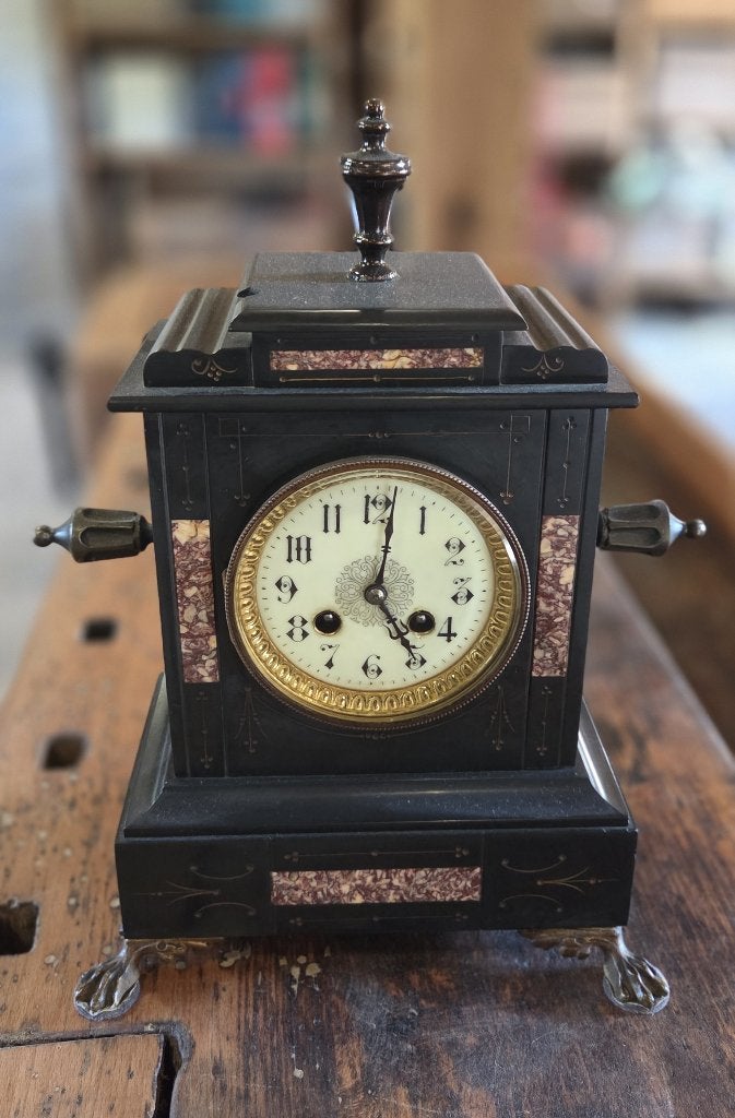 Mooie, zware 19de-eeuwse Franse pendule, zwart marmer., Antiek en Kunst, Ophalen